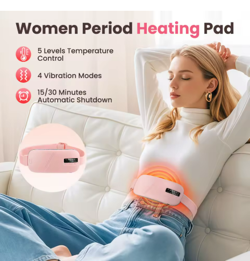 Almohadilla Térmica Eléctrica para Alivio Menstrual - 5 Niveles de Calor, 4 Vibraciones