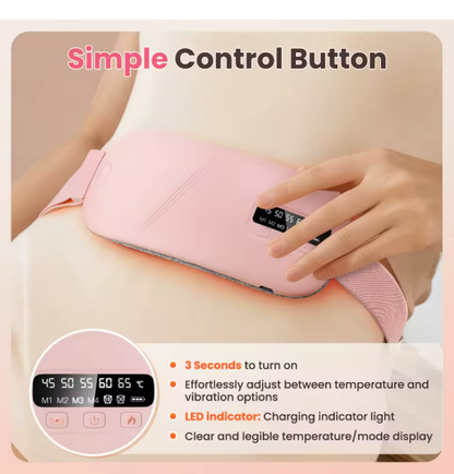 Almohadilla Térmica Eléctrica para Alivio Menstrual - 5 Niveles de Calor, 4 Vibraciones