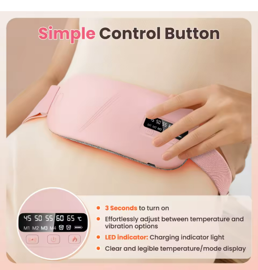 Almohadilla Térmica Eléctrica para Alivio Menstrual - 5 Niveles de Calor, 4 Vibraciones